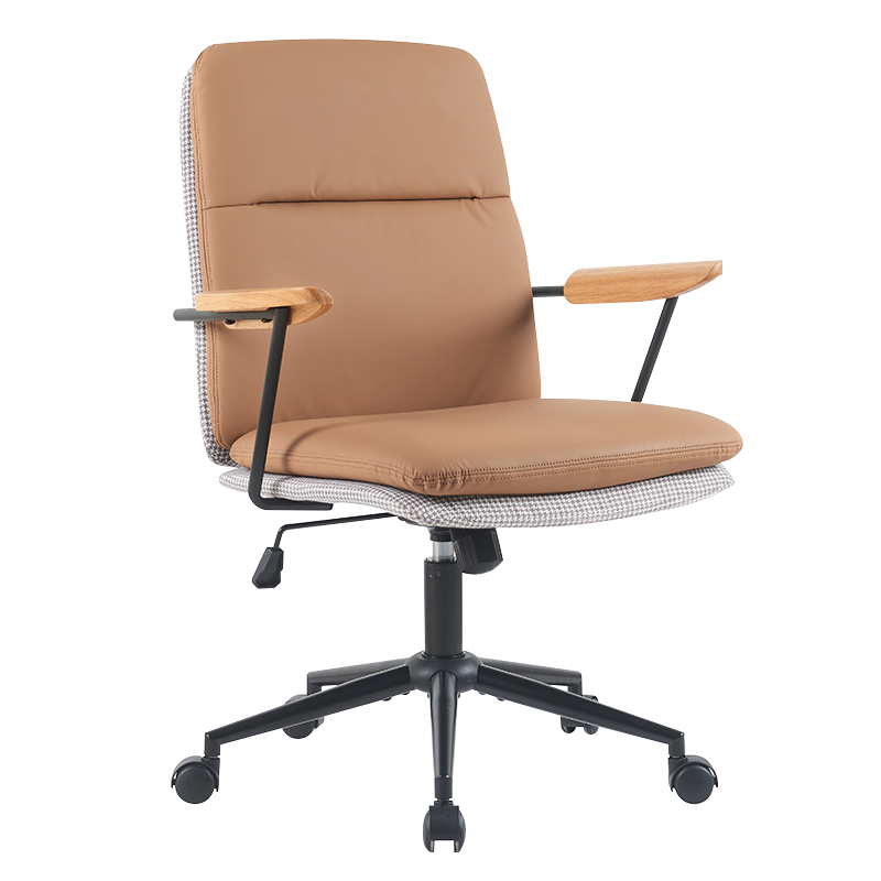 Jordy Yellow Wood Armlæn Dobbeltpude hjemmekontorstol (X-5135)